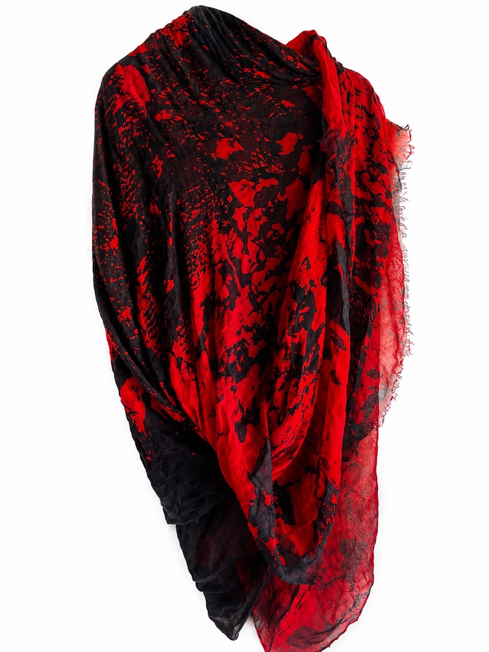 Italian-Made Modal Cashmere Scarf Oscar de la Renta Runway Print Red Black